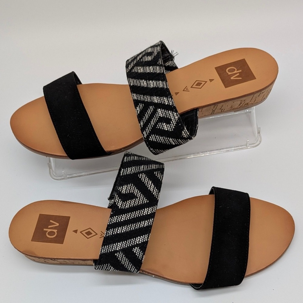 DV by Dolce Vita Women's Slide Sandals Size 9 Black Tribal Double Strap Flats